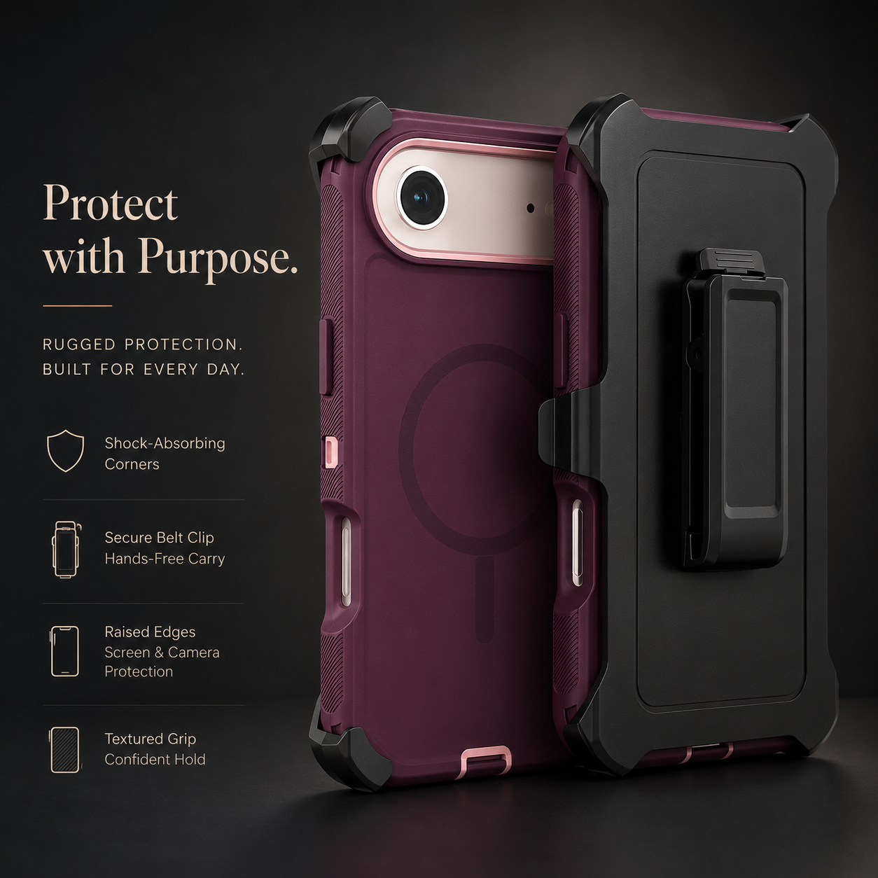 Premium iPhone Case Magnetic Defender Box Cover Shockproof Armor TPU PC Belt Clip Holder Full Port Protection Camera Protection Rugged Design