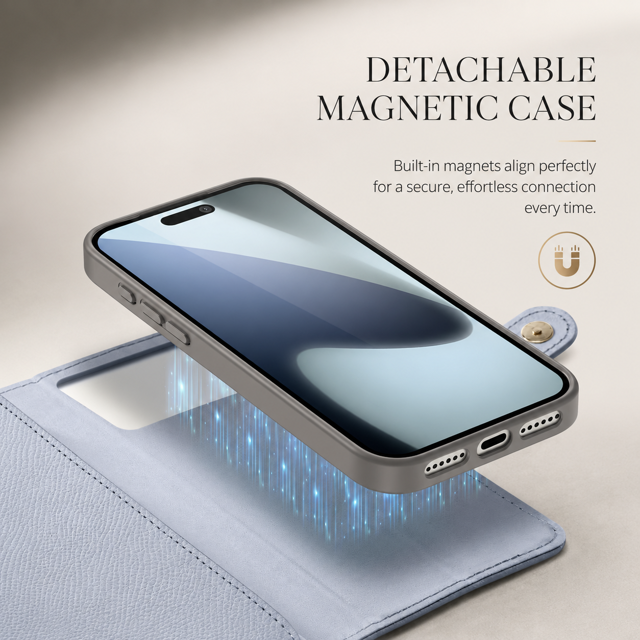 Premium iPhone Case Magnetic Detachable Wallet Cover Cow Leather Card Holder Shockproof Wireless Charging Support Anti Scratch Slim Protective Design