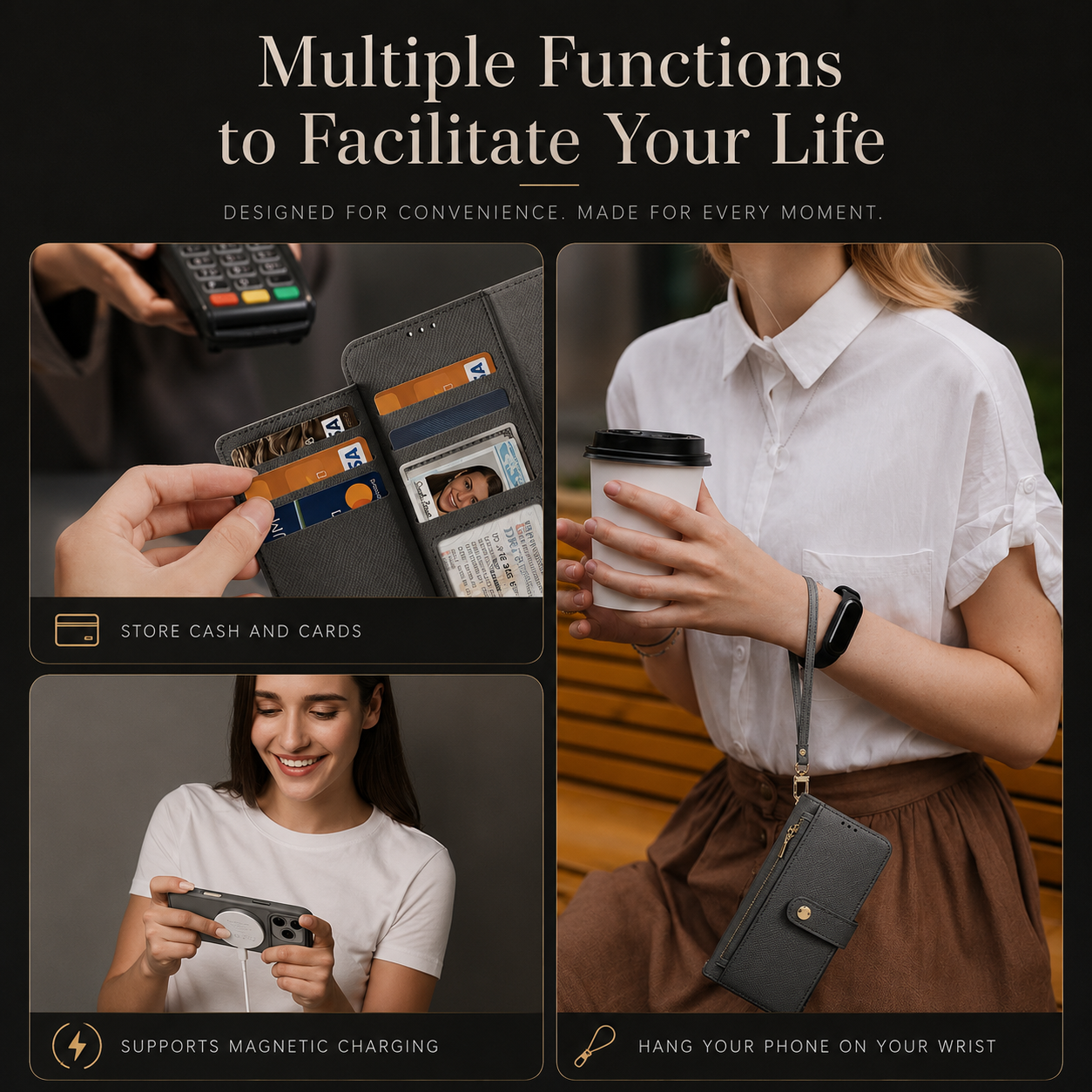 Premium iPhone Case Magnetic Detachable Wallet Cover Cow Leather Card Holder Shockproof Wireless Charging Support Anti Scratch Slim Protective Design