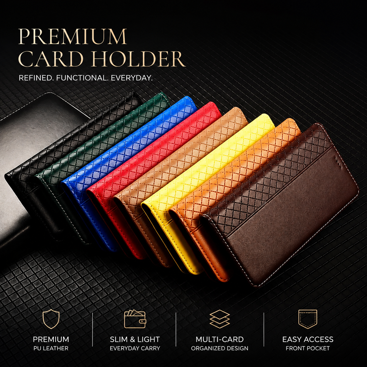 Premium iPhone Case Magnetic Flip Wallet Cover Cowhide Leather Grid Pattern Kickstand TPU Bumper Full Coverage Shockproof Slim Protective Design