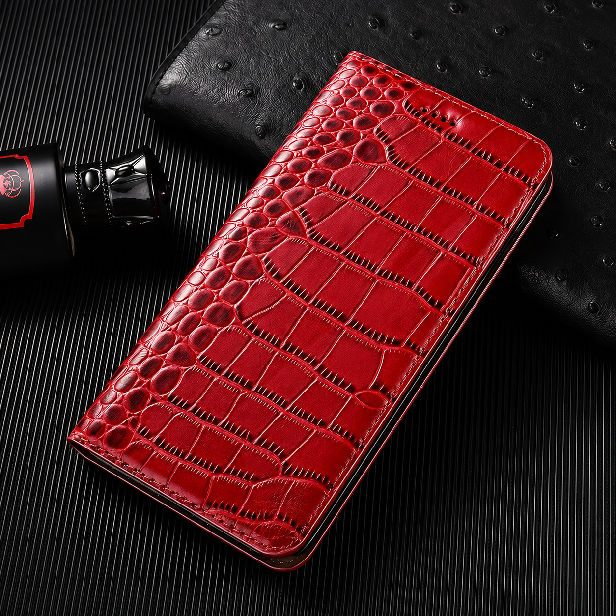 Premium iPhone Case Magnetic Flip Wallet Genuine Leather Cover Kickstand Shockproof Anti Scratch TPU Bumper Full Coverage Slim Protective Design