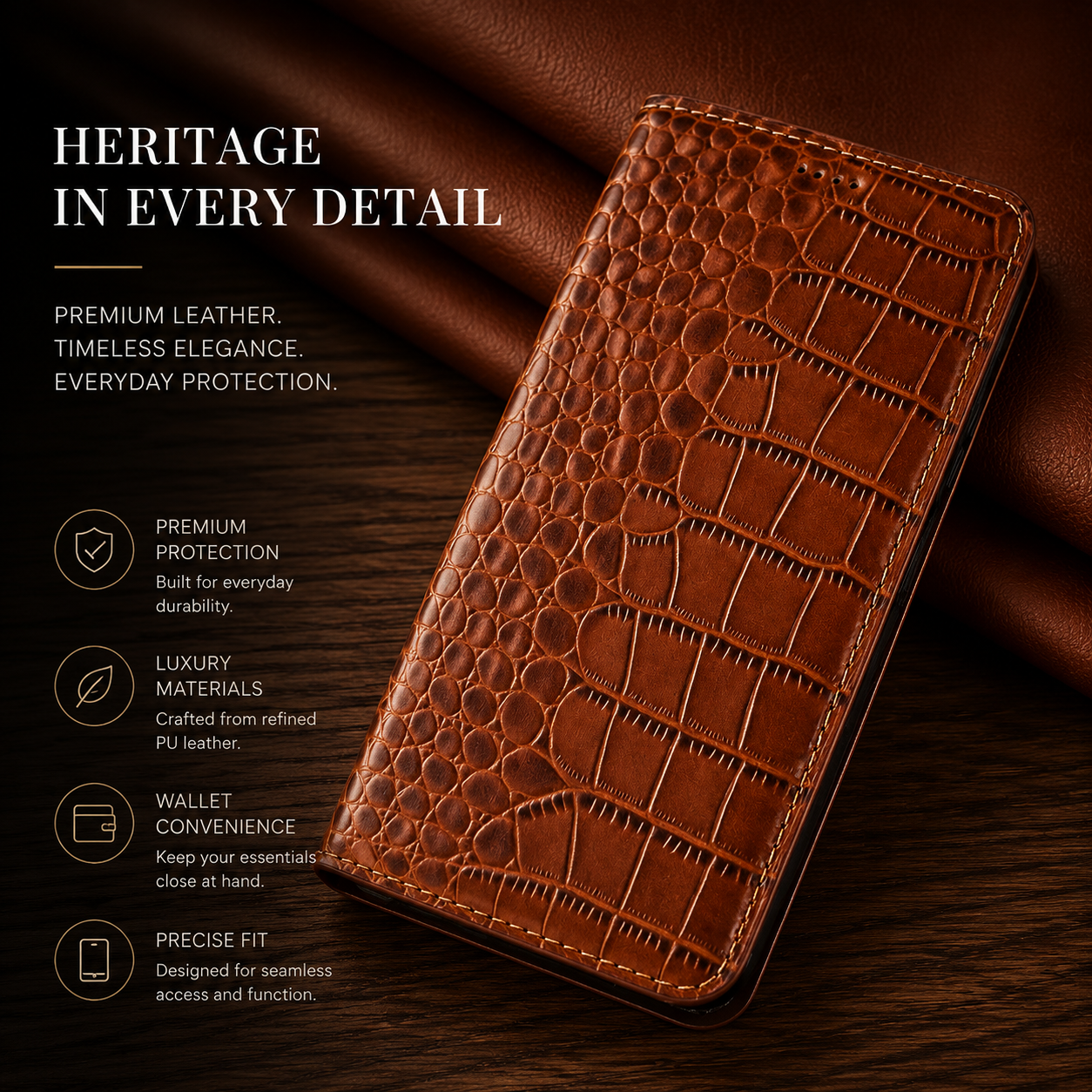Premium iPhone Case Magnetic Flip Wallet Genuine Leather Cover Kickstand Shockproof Anti Scratch TPU Bumper Full Coverage Slim Protective Design