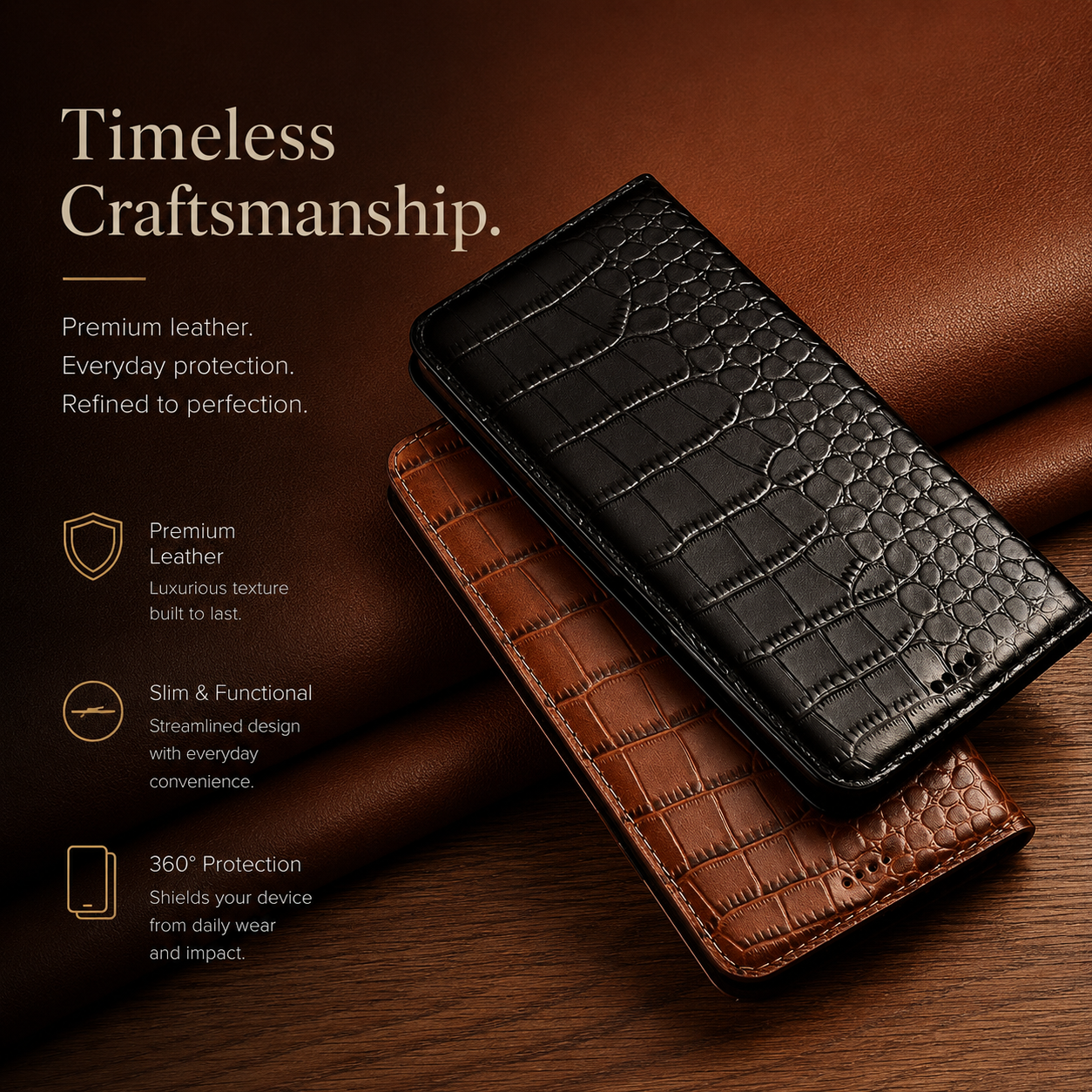 Premium iPhone Case Magnetic Flip Wallet Genuine Leather Cover Kickstand Shockproof Anti Scratch TPU Bumper Full Coverage Slim Protective Design