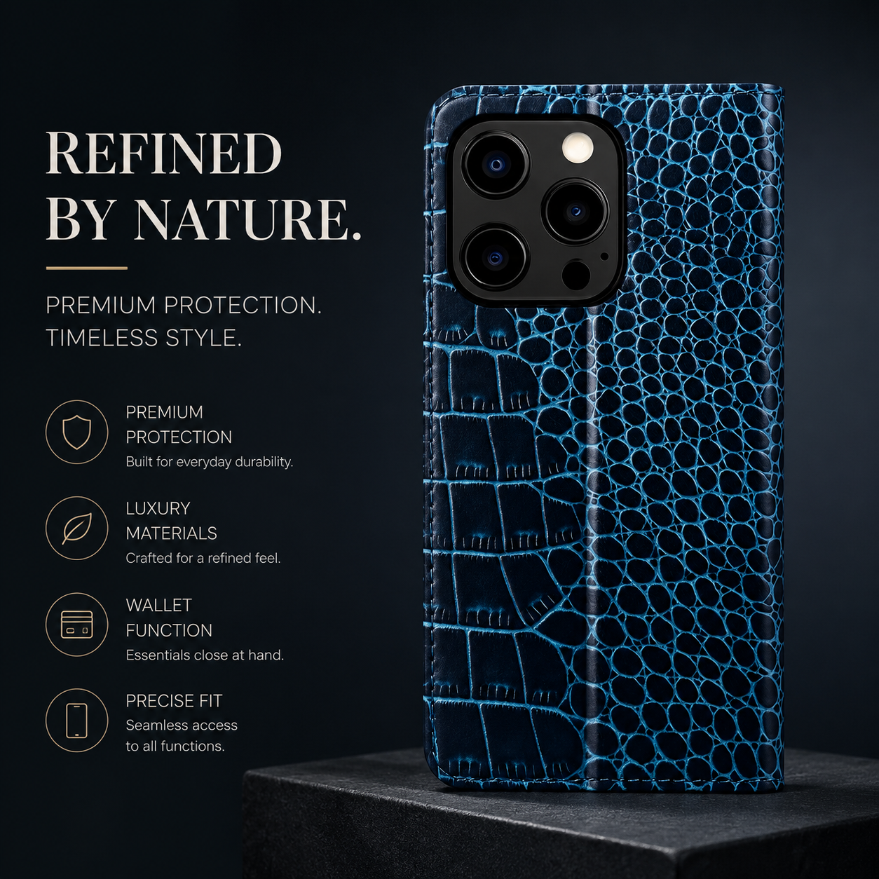 Premium iPhone Case Magnetic Flip Wallet Genuine Leather Cover Kickstand Shockproof Anti Scratch TPU Bumper Full Coverage Slim Protective Design