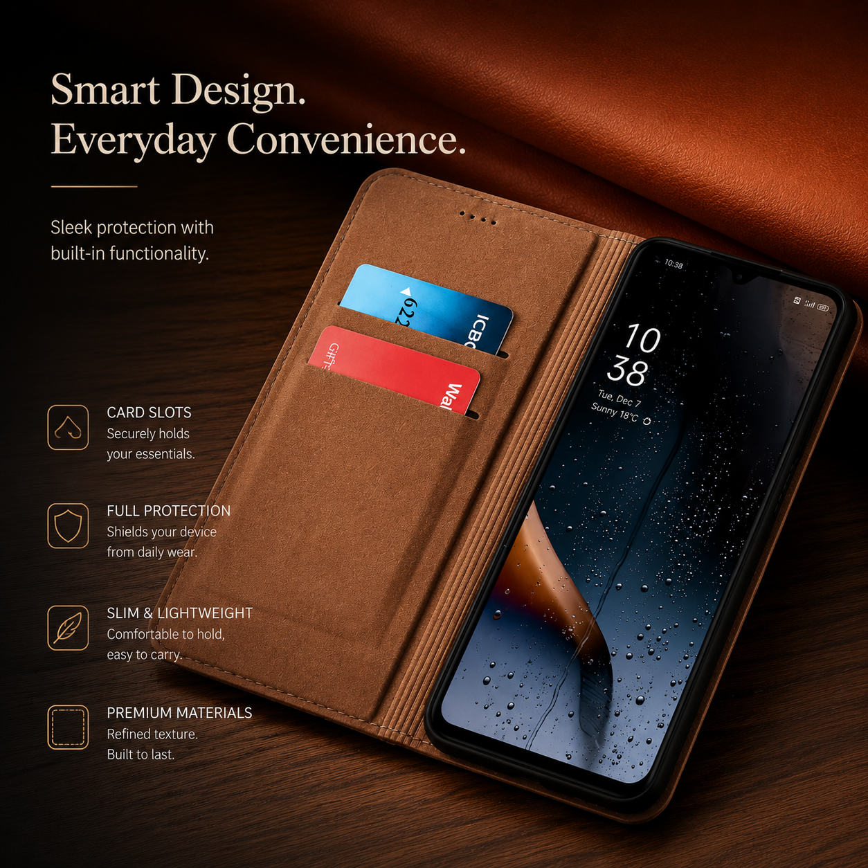 Premium iPhone Case Magnetic Flip Wallet Genuine Leather Cover Kickstand Shockproof Anti Scratch TPU Bumper Full Coverage Slim Protective Design
