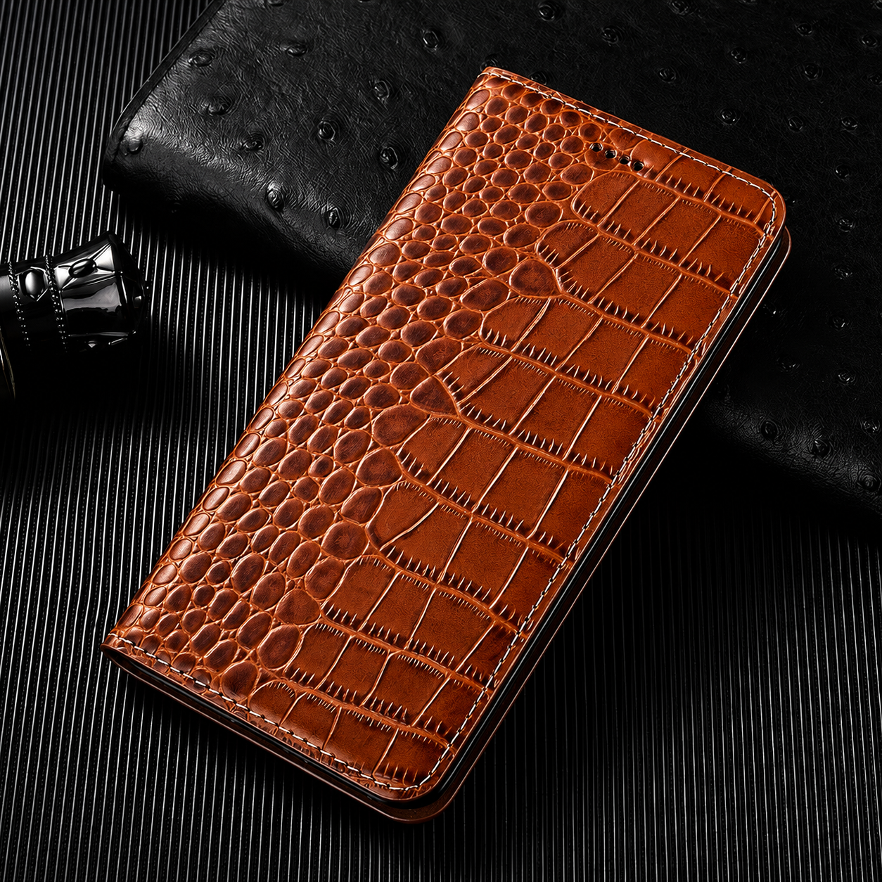Premium iPhone Case Magnetic Flip Wallet Genuine Leather Cover Kickstand Shockproof Anti Scratch TPU Bumper Full Coverage Slim Protective Design