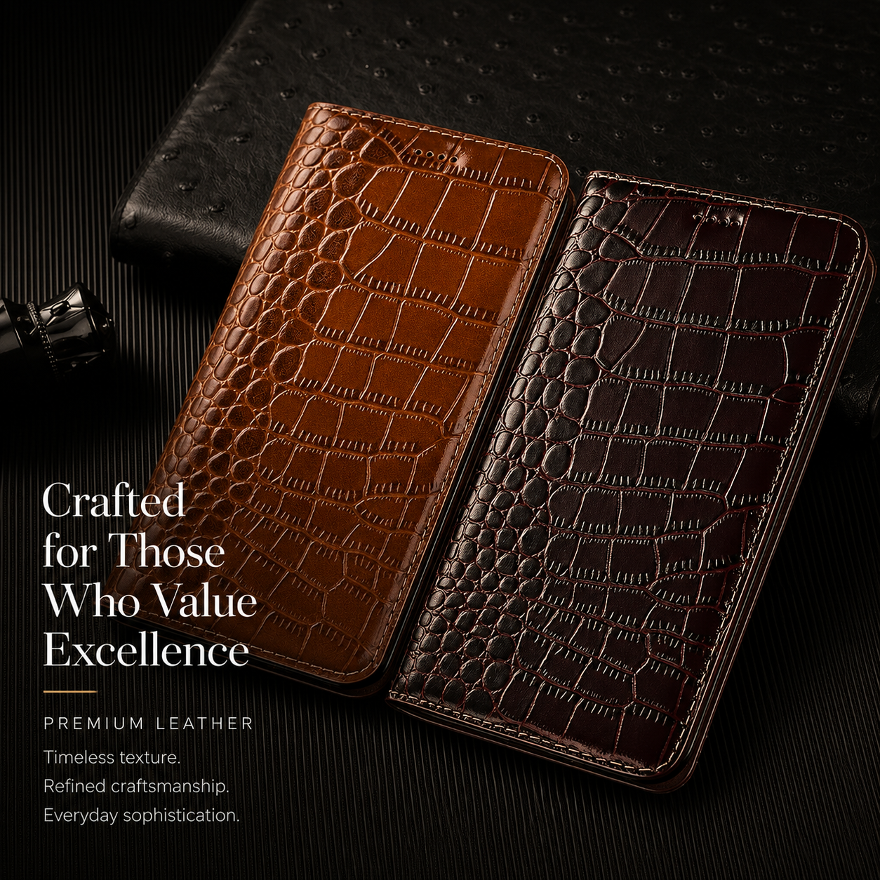 Premium iPhone Case Magnetic Flip Wallet Genuine Leather Cover Kickstand Shockproof Anti Scratch TPU Bumper Full Coverage Slim Protective Design