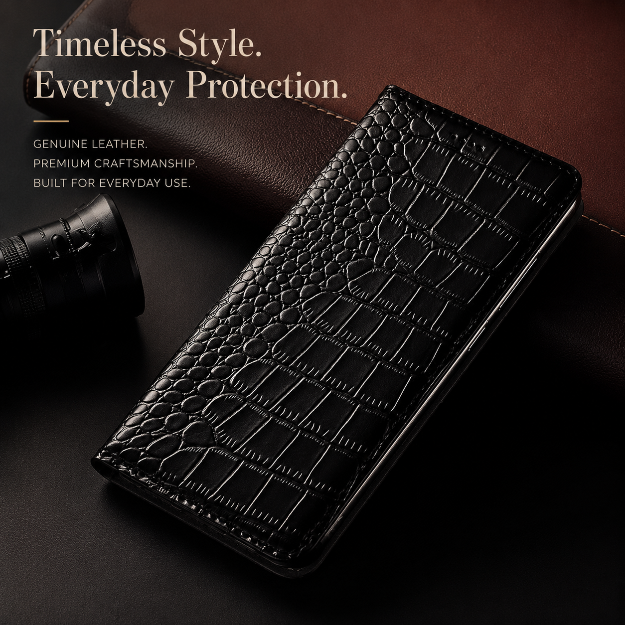Premium iPhone Case Magnetic Flip Wallet Genuine Leather Cover Kickstand Shockproof Anti Scratch TPU Bumper Full Coverage Slim Protective Design