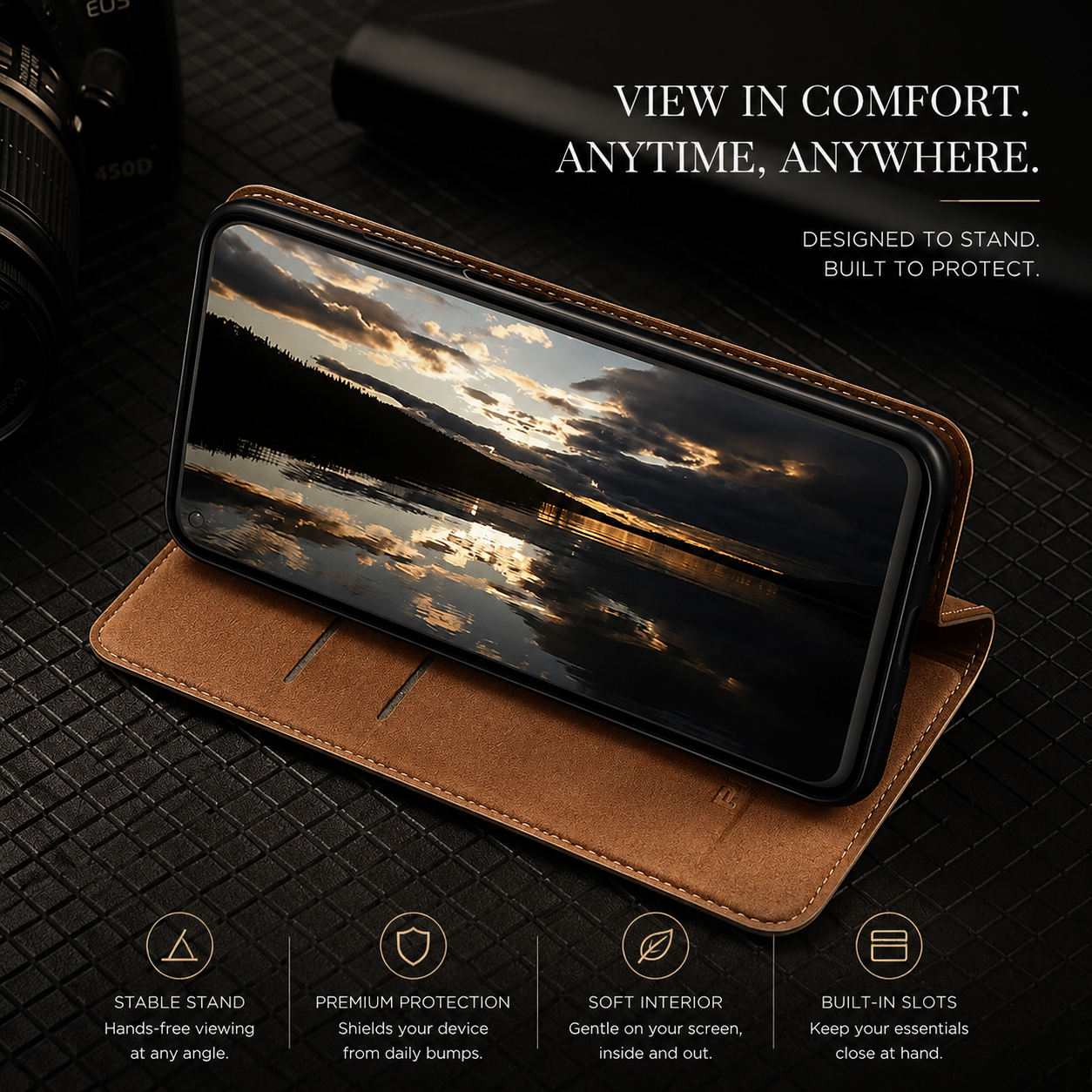 Premium iPhone Case Magnetic Flip Wallet Genuine Leather Cover Kickstand Shockproof Anti Scratch TPU Bumper Full Coverage Slim Protective Design