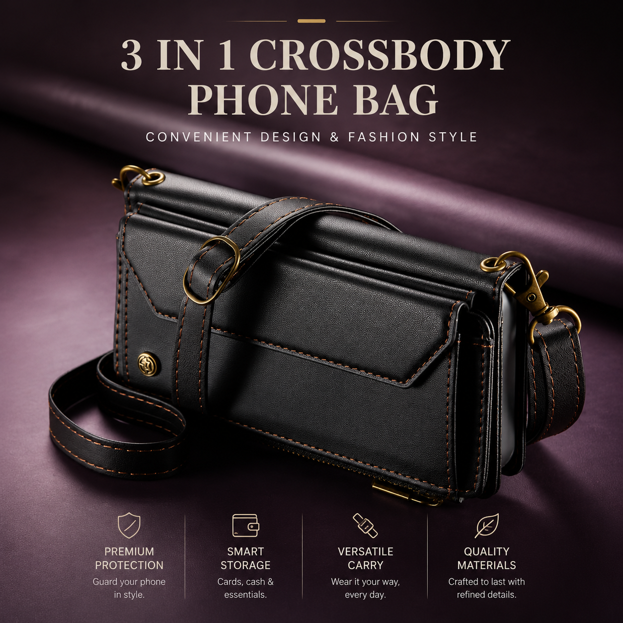 Premium iPhone Case Magnetic Flip Wallet PU Leather Cover RFID Blocking Card Holder Crossbody Strap Shockproof Full Coverage Slim Protective Design