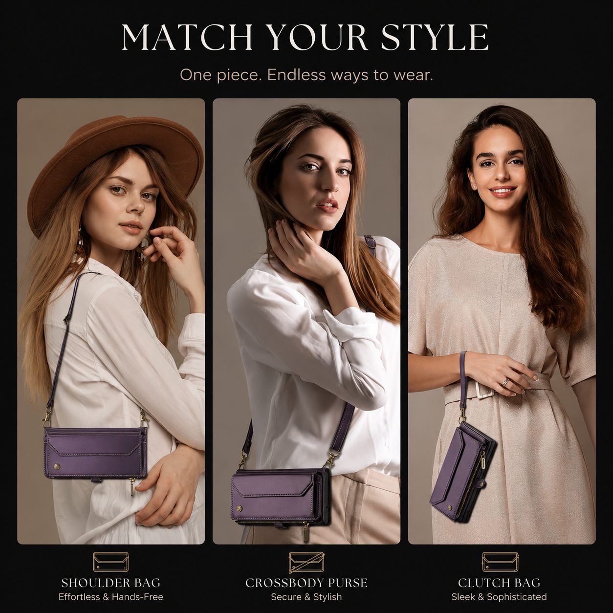 Premium iPhone Case Magnetic Flip Wallet PU Leather Cover RFID Blocking Card Holder Crossbody Strap Shockproof Full Coverage Slim Protective Design