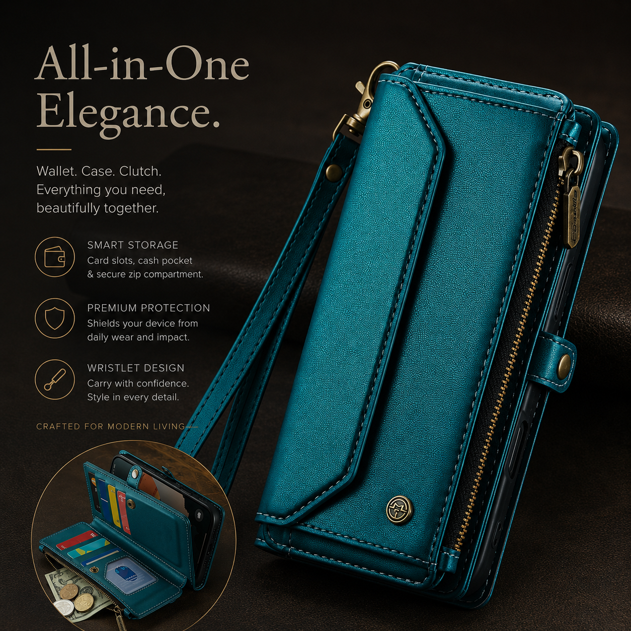 Premium iPhone Case Magnetic Flip Wallet PU Leather Cover RFID Blocking Card Holder Crossbody Strap Shockproof Full Coverage Slim Protective Design