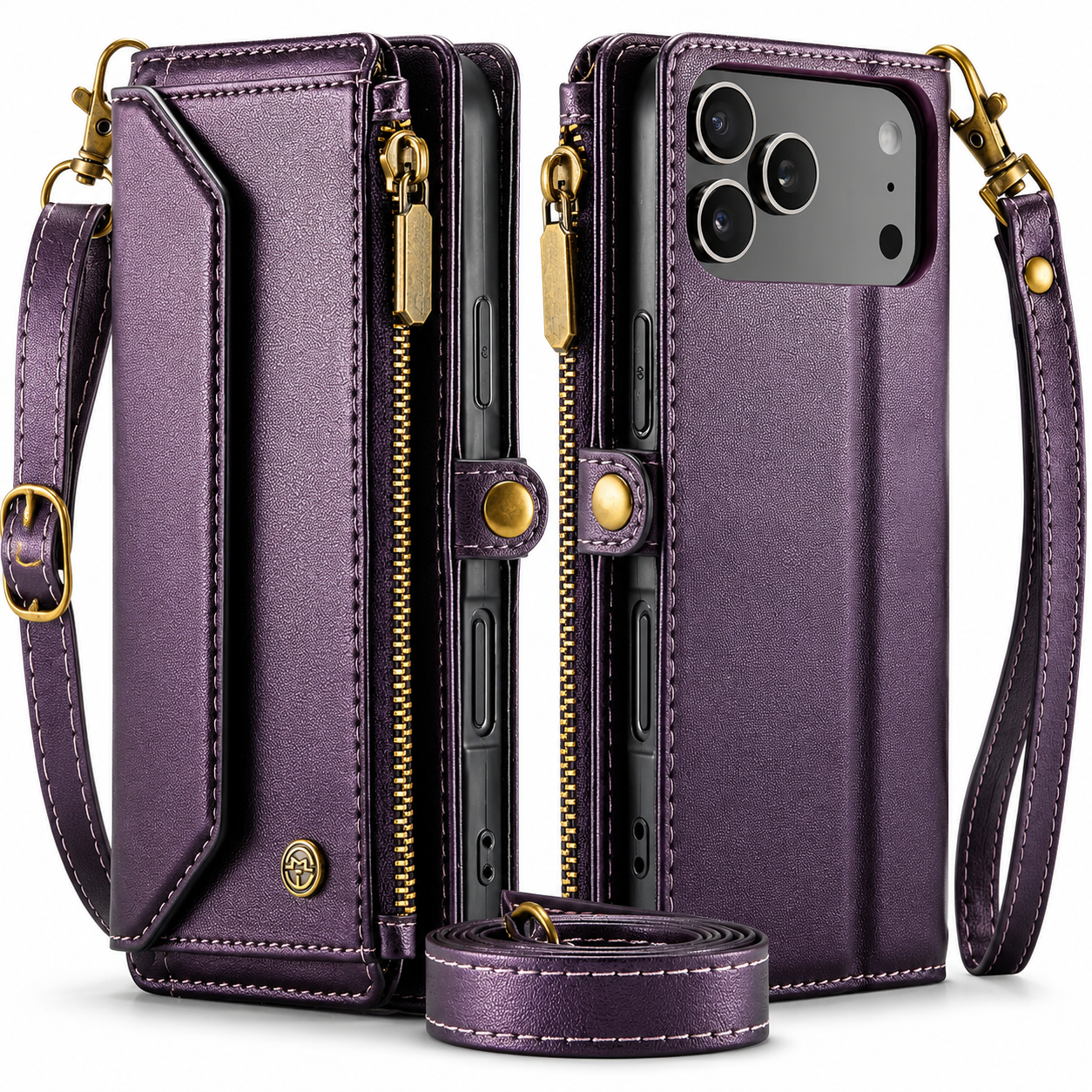 Premium iPhone Case Magnetic Flip Wallet PU Leather Cover RFID Blocking Card Holder Crossbody Strap Shockproof Full Coverage Slim Protective Design