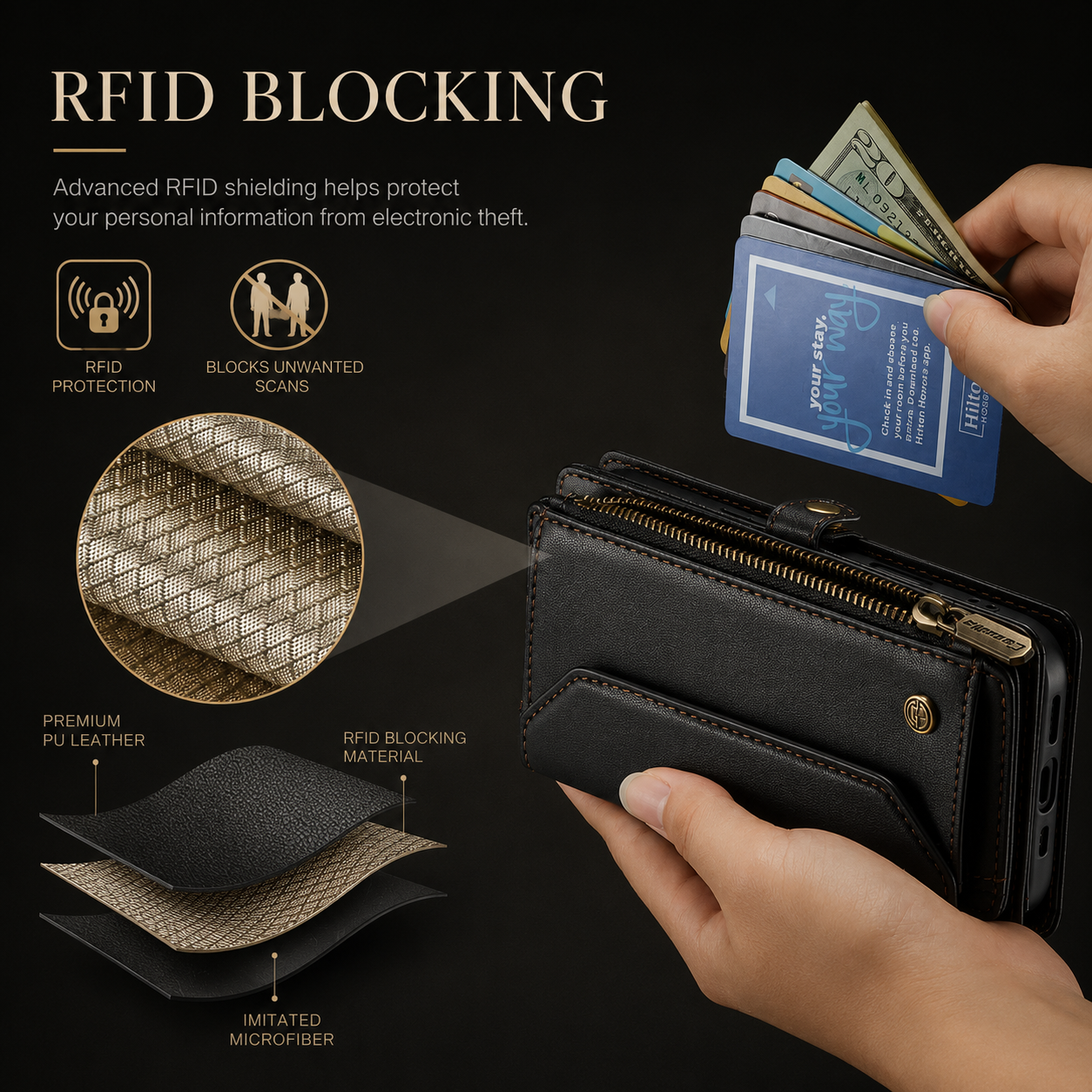 Premium iPhone Case Magnetic Flip Wallet PU Leather Cover RFID Blocking Card Holder Crossbody Strap Shockproof Full Coverage Slim Protective Design