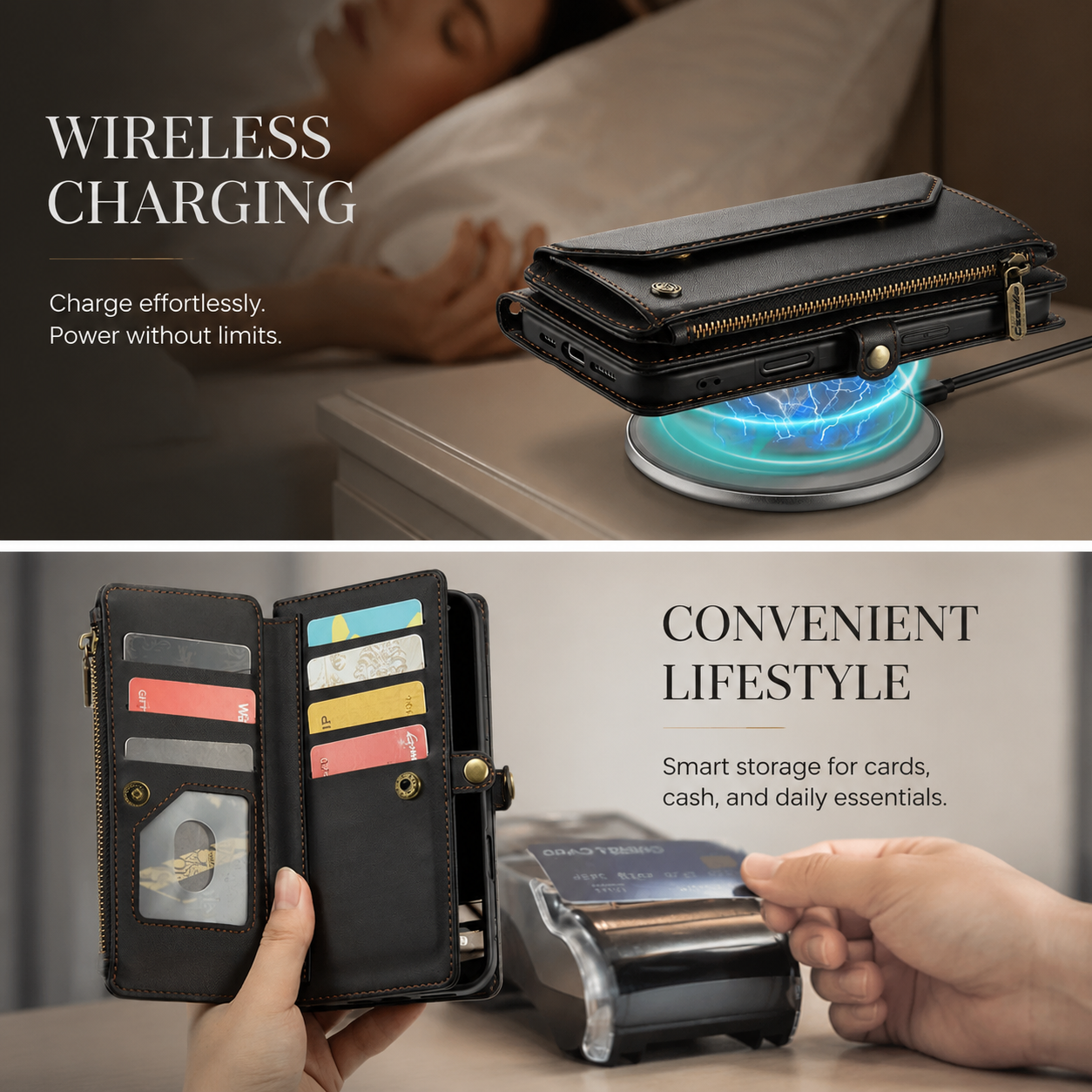 Premium iPhone Case Magnetic Flip Wallet PU Leather Cover RFID Blocking Card Holder Crossbody Strap Shockproof Full Coverage Slim Protective Design