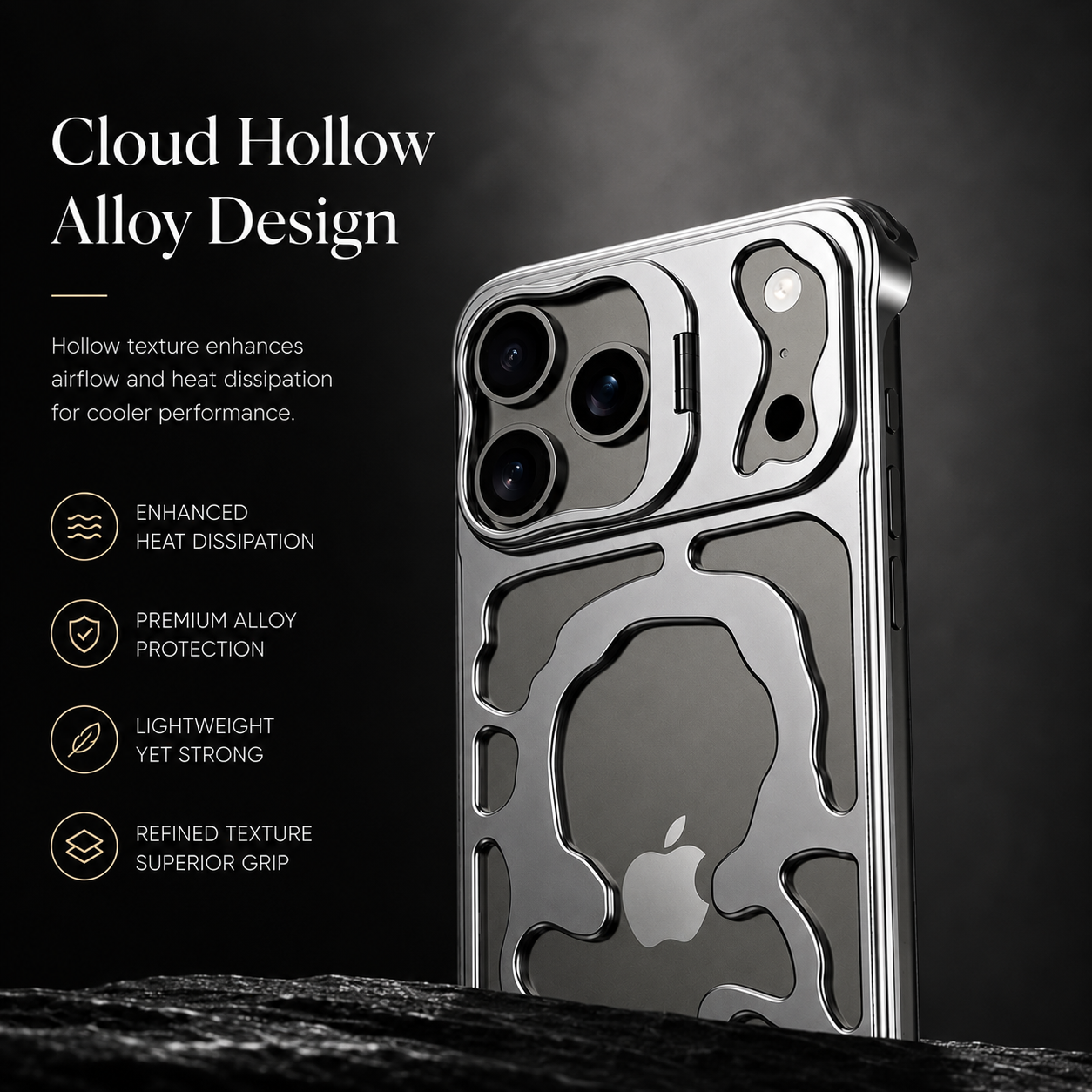 Premium iPhone Case Magnetic Hollow Metal Cover Built In Stand Breathable Heat Dissipation Slim Protective Shockproof Camera Protection Full Coverage