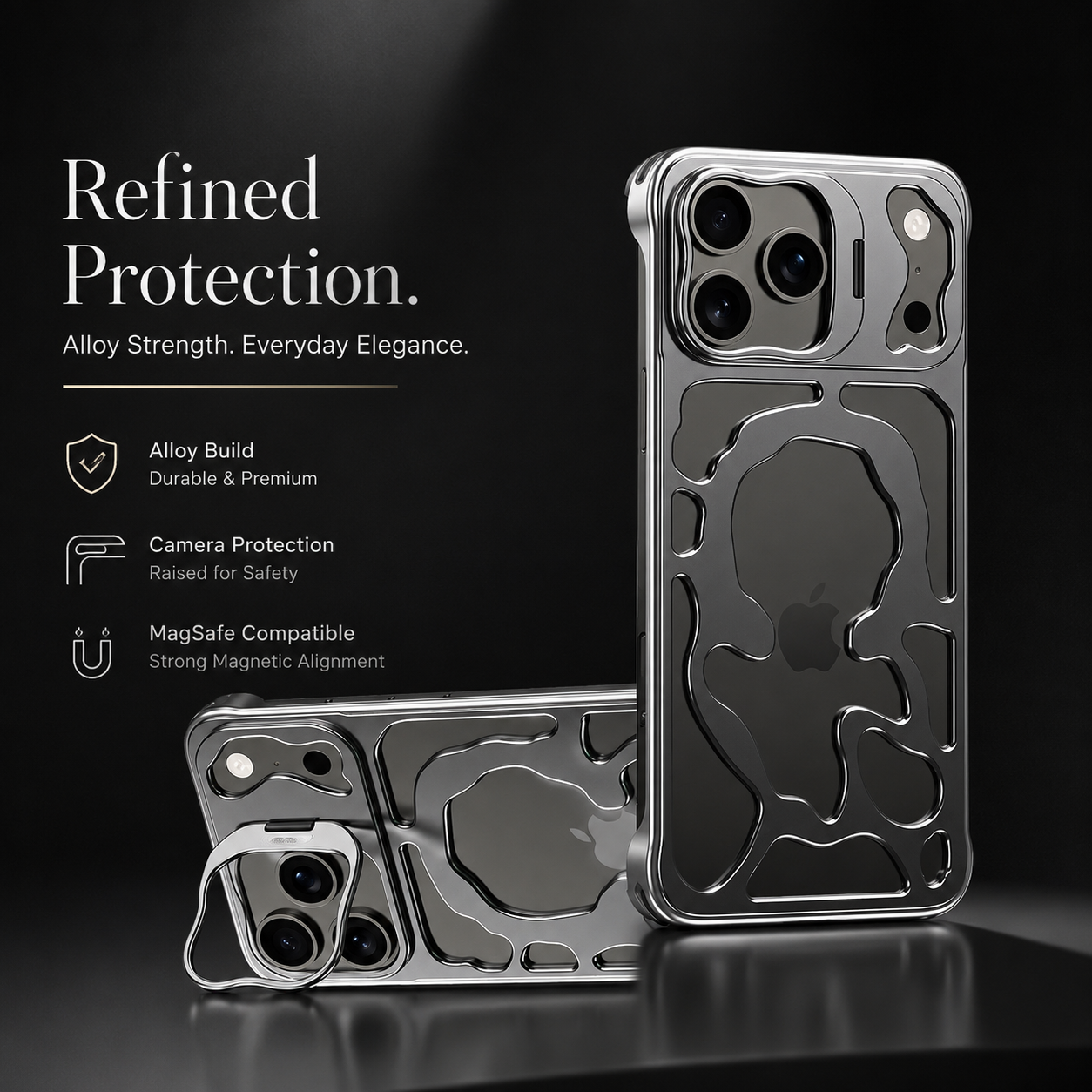 Premium iPhone Case Magnetic Hollow Metal Cover Built In Stand Breathable Heat Dissipation Slim Protective Shockproof Camera Protection Full Coverage