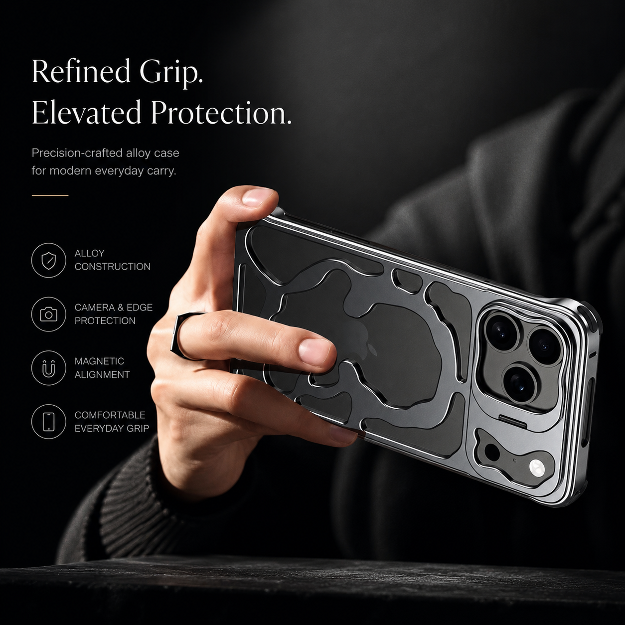 Premium iPhone Case Magnetic Hollow Metal Cover Built In Stand Breathable Heat Dissipation Slim Protective Shockproof Camera Protection Full Coverage