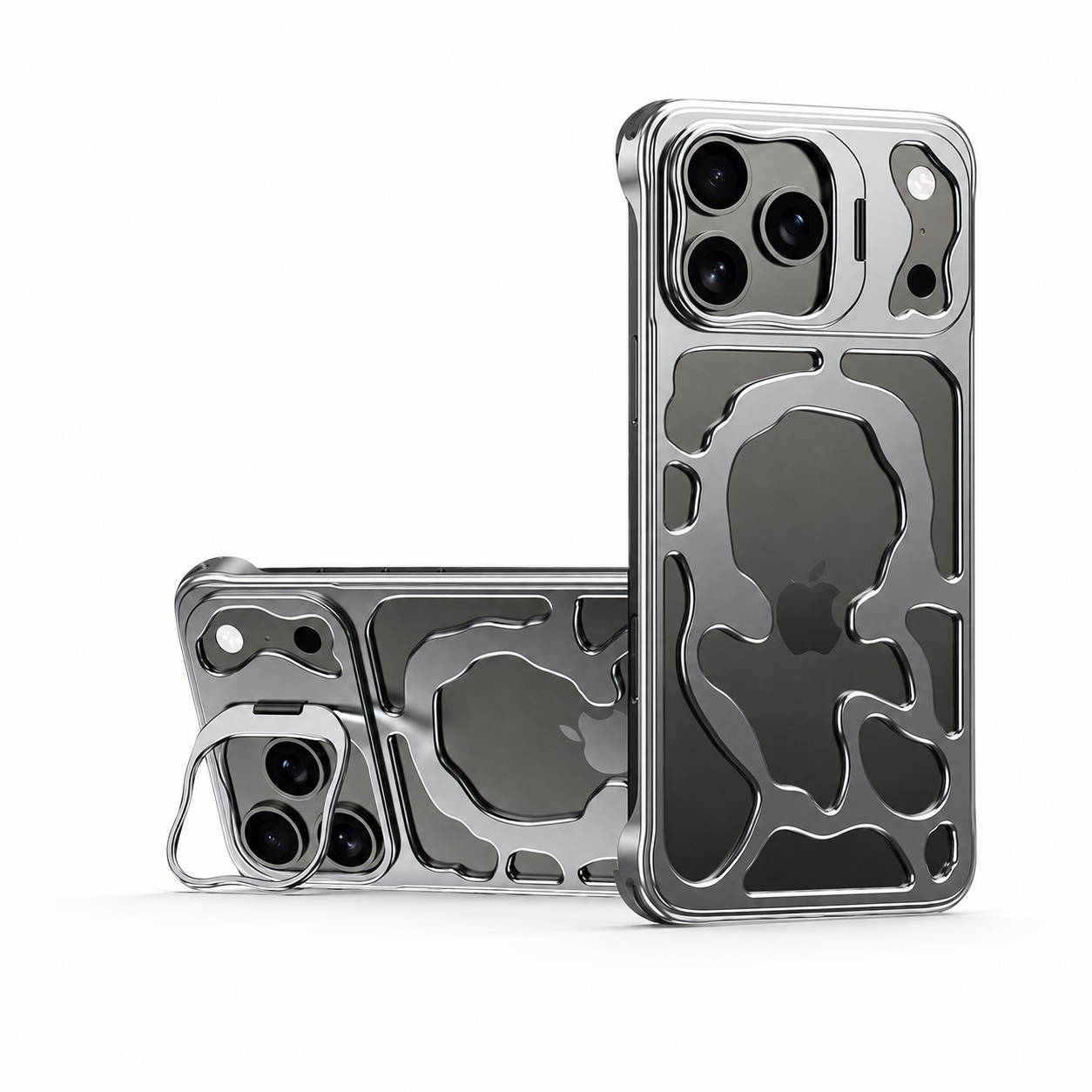Premium iPhone Case Magnetic Hollow Metal Cover Built In Stand Breathable Heat Dissipation Slim Protective Shockproof Camera Protection Full Coverage