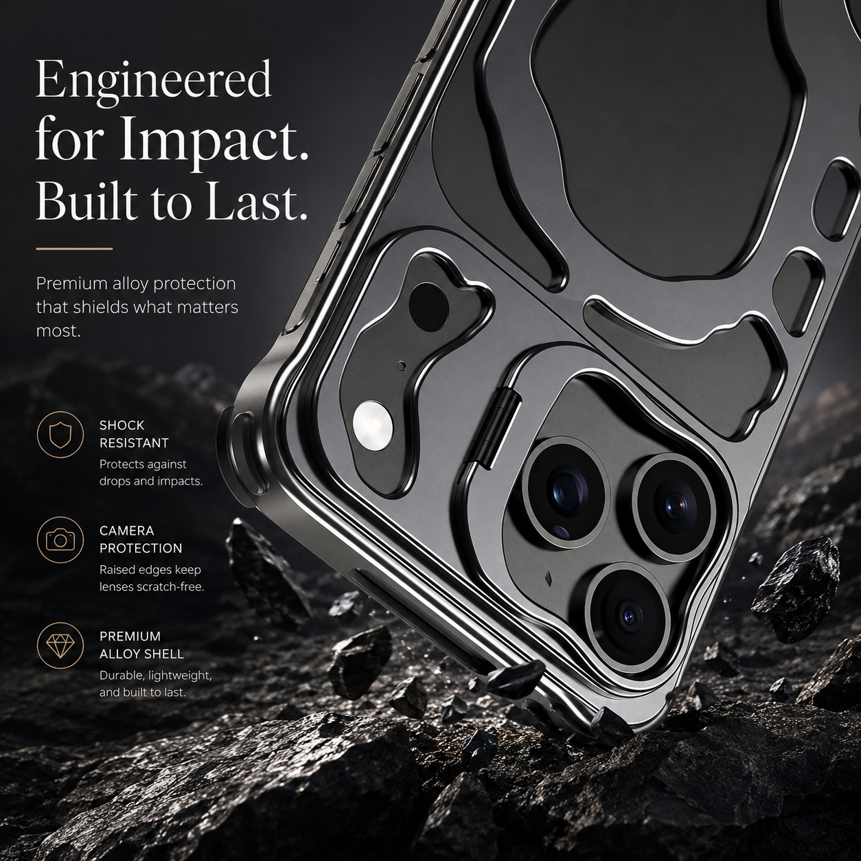 Premium iPhone Case Magnetic Hollow Metal Cover Built In Stand Breathable Heat Dissipation Slim Protective Shockproof Camera Protection Full Coverage