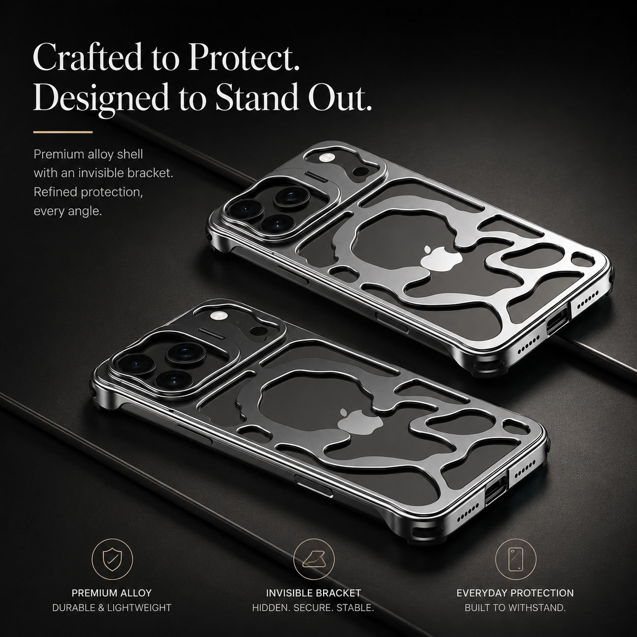 Premium iPhone Case Magnetic Hollow Metal Cover Built In Stand Breathable Heat Dissipation Slim Protective Shockproof Camera Protection Full Coverage