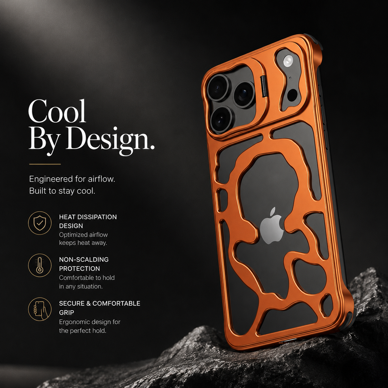 Premium iPhone Case Magnetic Hollow Metal Cover Built In Stand Breathable Heat Dissipation Slim Protective Shockproof Camera Protection Full Coverage