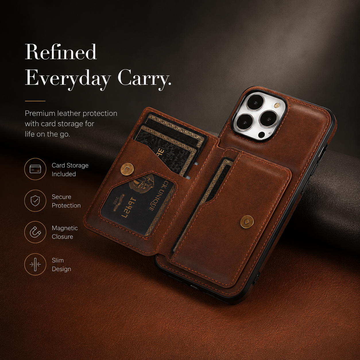 Premium iPhone Case Magnetic Leather Wallet Cover RFID Blocking Card Holder Shockproof Full Coverage Protective Cover Anti Scratch Slim Secure Design