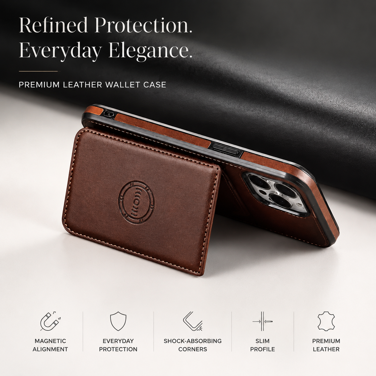 Premium iPhone Case Magnetic Leather Wallet Cover RFID Blocking Card Holder Shockproof Full Coverage Protective Cover Anti Scratch Slim Secure Design
