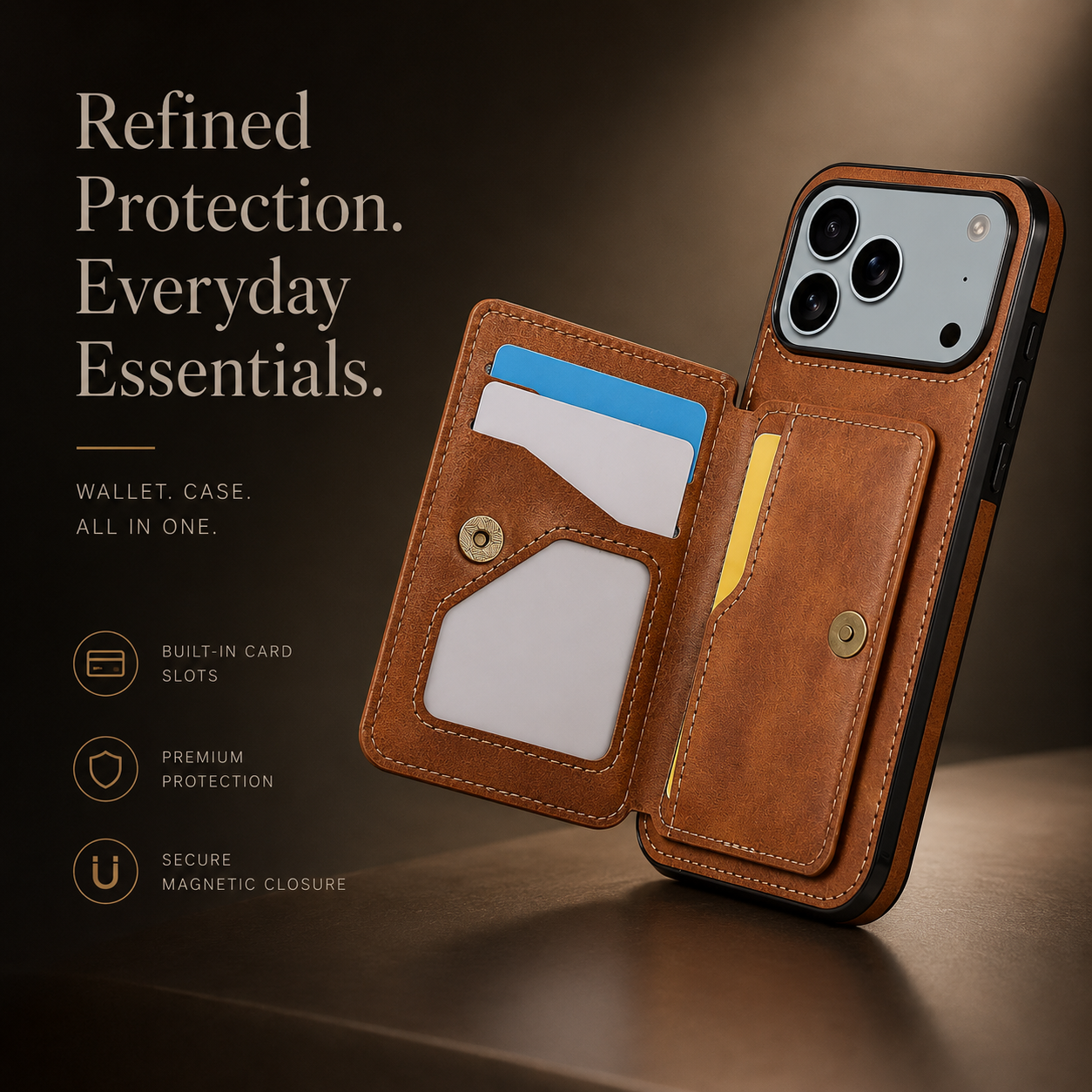 Premium iPhone Case Magnetic Leather Wallet Cover RFID Blocking Card Holder Shockproof Full Coverage Protective Cover Anti Scratch Slim Secure Design