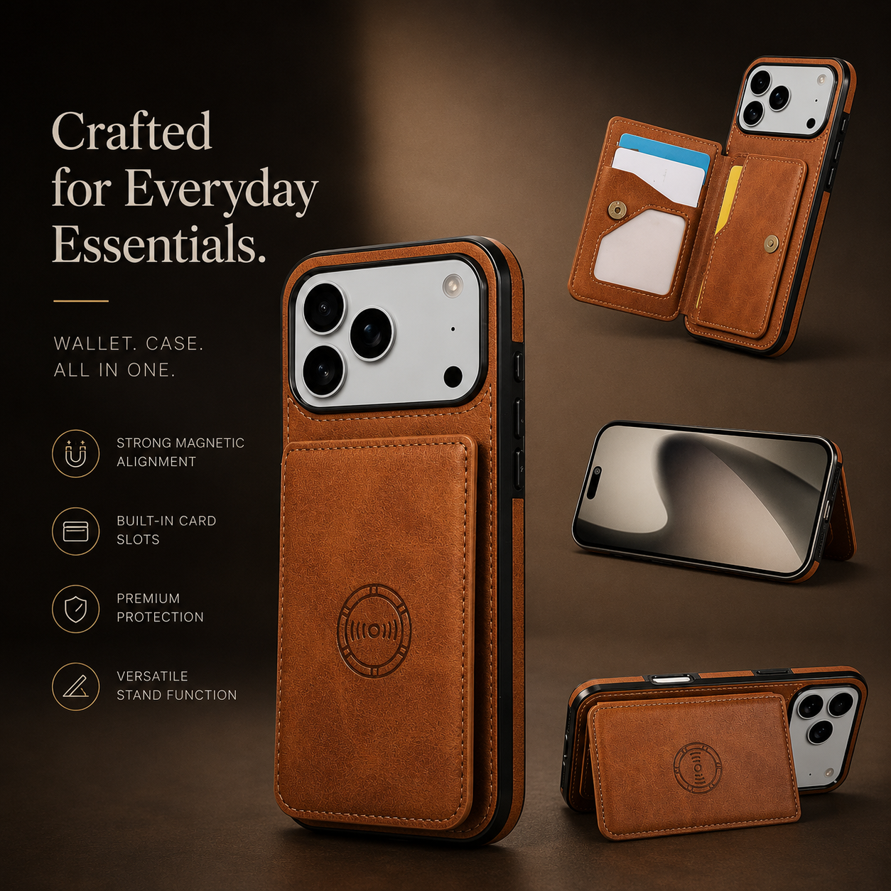 Premium iPhone Case Magnetic Leather Wallet Cover RFID Blocking Card Holder Shockproof Full Coverage Protective Cover Anti Scratch Slim Secure Design