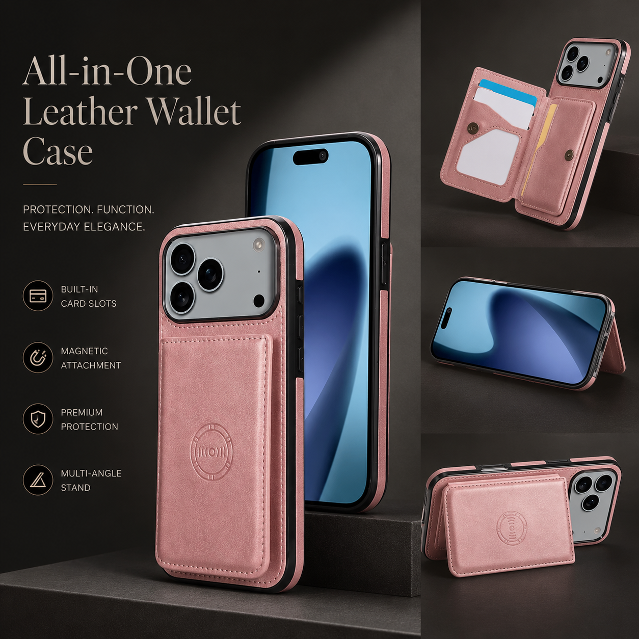 Premium iPhone Case Magnetic Leather Wallet Cover RFID Blocking Card Holder Shockproof Full Coverage Protective Cover Anti Scratch Slim Secure Design
