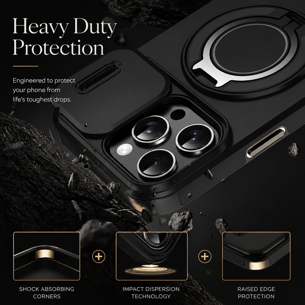 Premium iPhone Case Magnetic Rugged Armor Hard PC Cover Bracket Kickstand Shockproof Protective Anti Fingerprint Anti Scratch Full Coverage Design