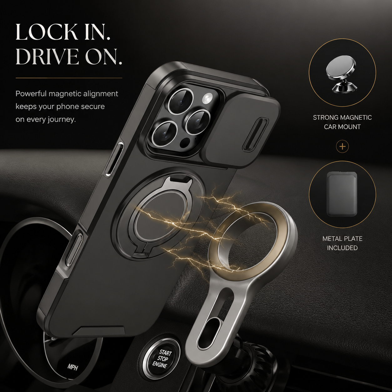 Premium iPhone Case Magnetic Rugged Armor Hard PC Cover Bracket Kickstand Shockproof Protective Anti Fingerprint Anti Scratch Full Coverage Design