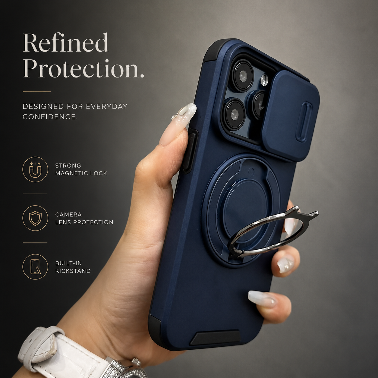 Premium iPhone Case Magnetic Rugged Armor Hard PC Cover Bracket Kickstand Shockproof Protective Anti Fingerprint Anti Scratch Full Coverage Design
