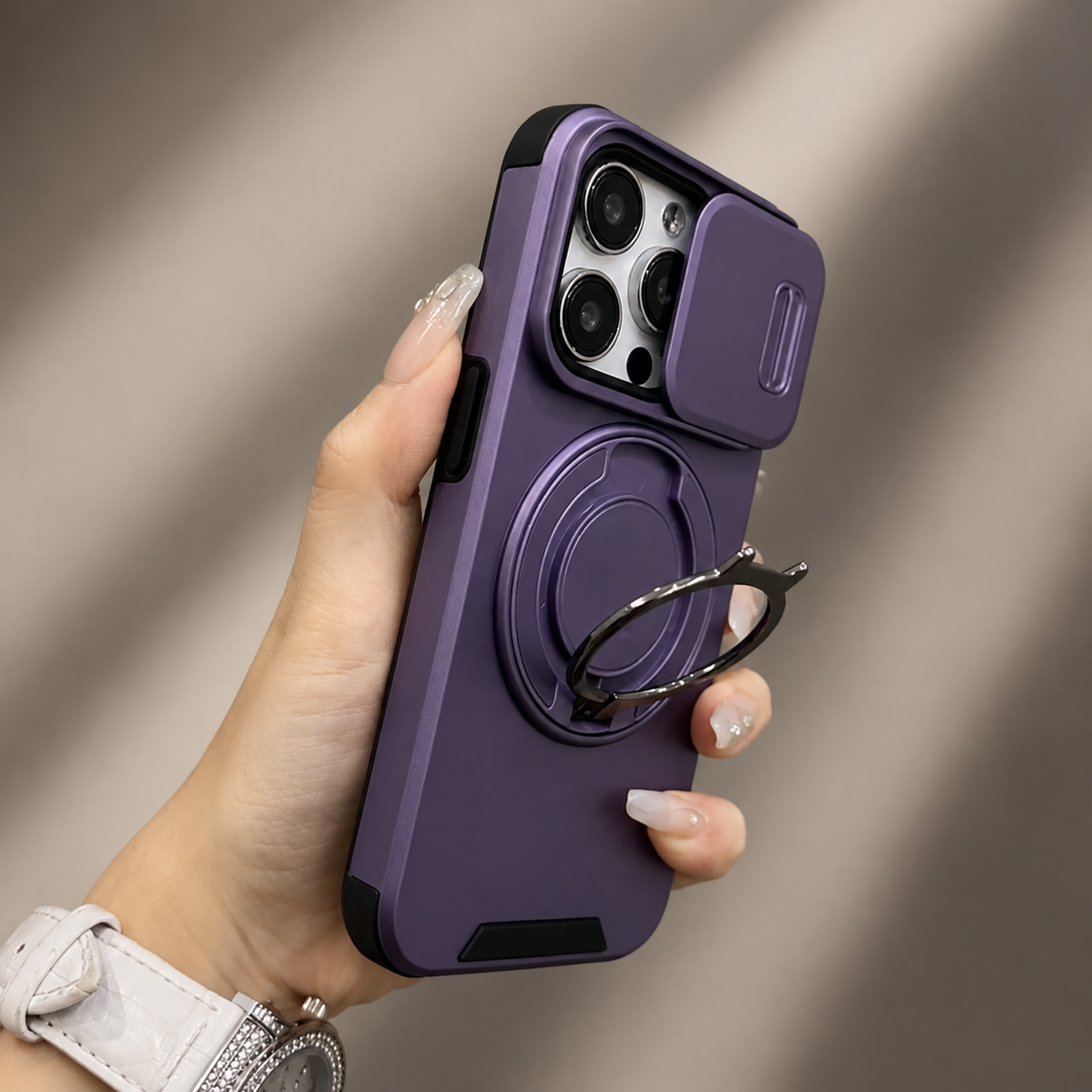 Premium iPhone Case Magnetic Rugged Armor Hard PC Cover Bracket Kickstand Shockproof Protective Anti Fingerprint Anti Scratch Full Coverage Design