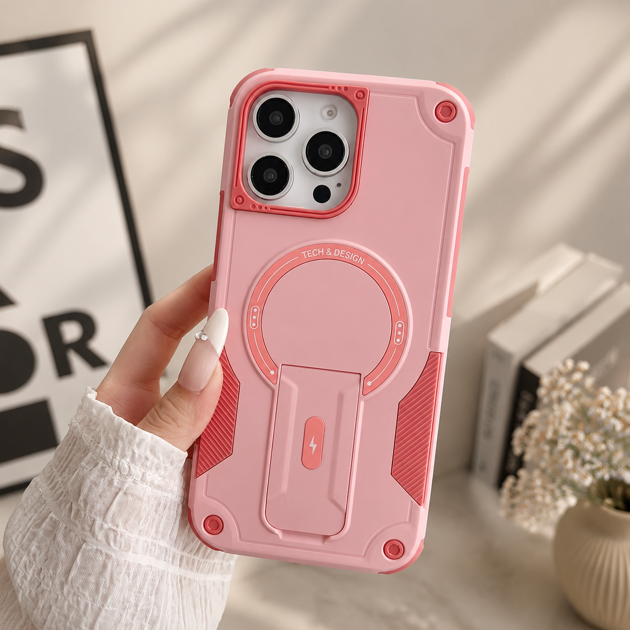 Premium iPhone Case Magnetic Rugged Shockproof Dual Layer PC TPU Cover Kickstand Lanyard Strap Heavy Duty Anti Slip Protective Full Coverage