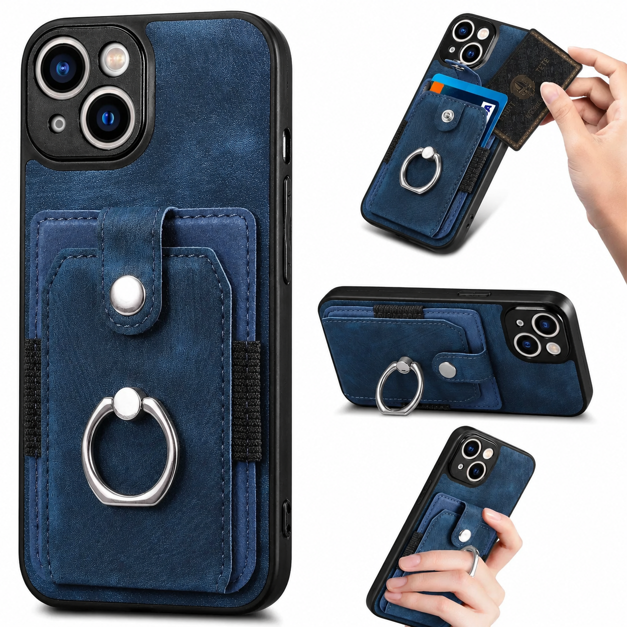 Premium iPhone Case Magnetic Wallet Cover MagSafe Compatible Leather Vertical Card Holder Ring Stand Shockproof Protective Camera Lens Protection Slim Design