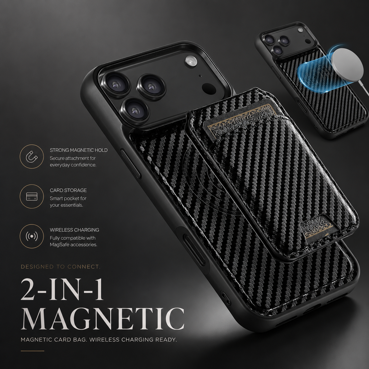 Premium iPhone Case Magnetic Wallet Protective Cover MagSafe Compatible Card Holder Faux Leather Shockproof Stand Function Slim Full Coverage Design