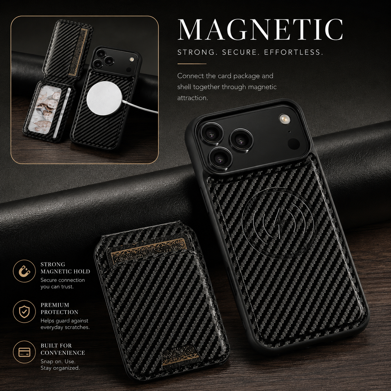 Premium iPhone Case Magnetic Wallet Protective Cover MagSafe Compatible Card Holder Faux Leather Shockproof Stand Function Slim Full Coverage Design