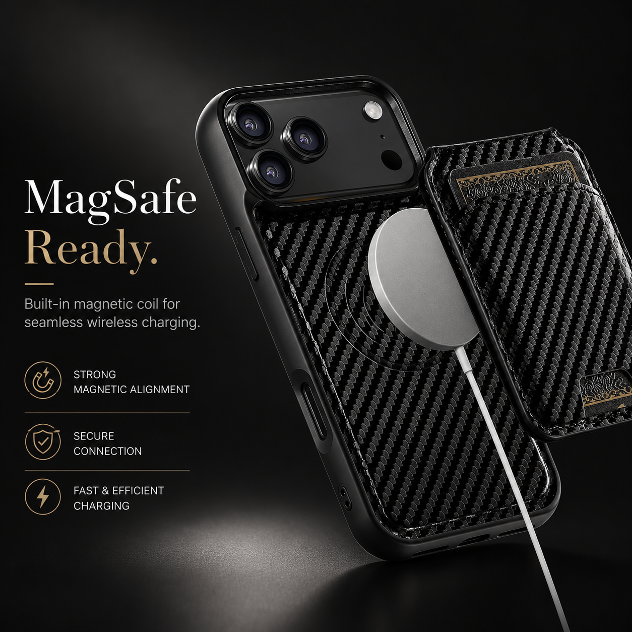 Premium iPhone Case Magnetic Wallet Protective Cover MagSafe Compatible Card Holder Faux Leather Shockproof Stand Function Slim Full Coverage Design