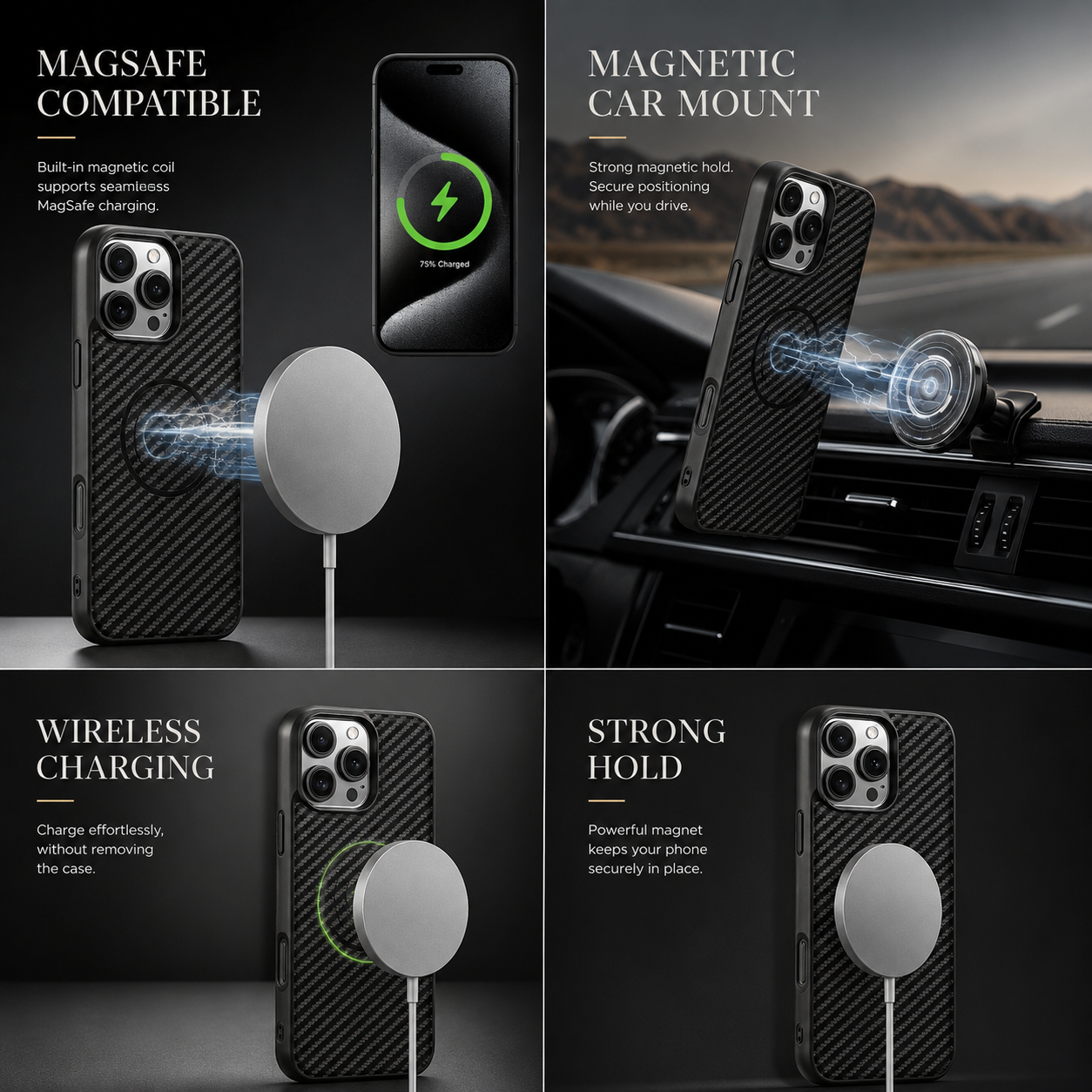 Premium iPhone Case Magnetic Wallet Protective Cover MagSafe Compatible Card Holder Faux Leather Shockproof Stand Function Slim Full Coverage Design