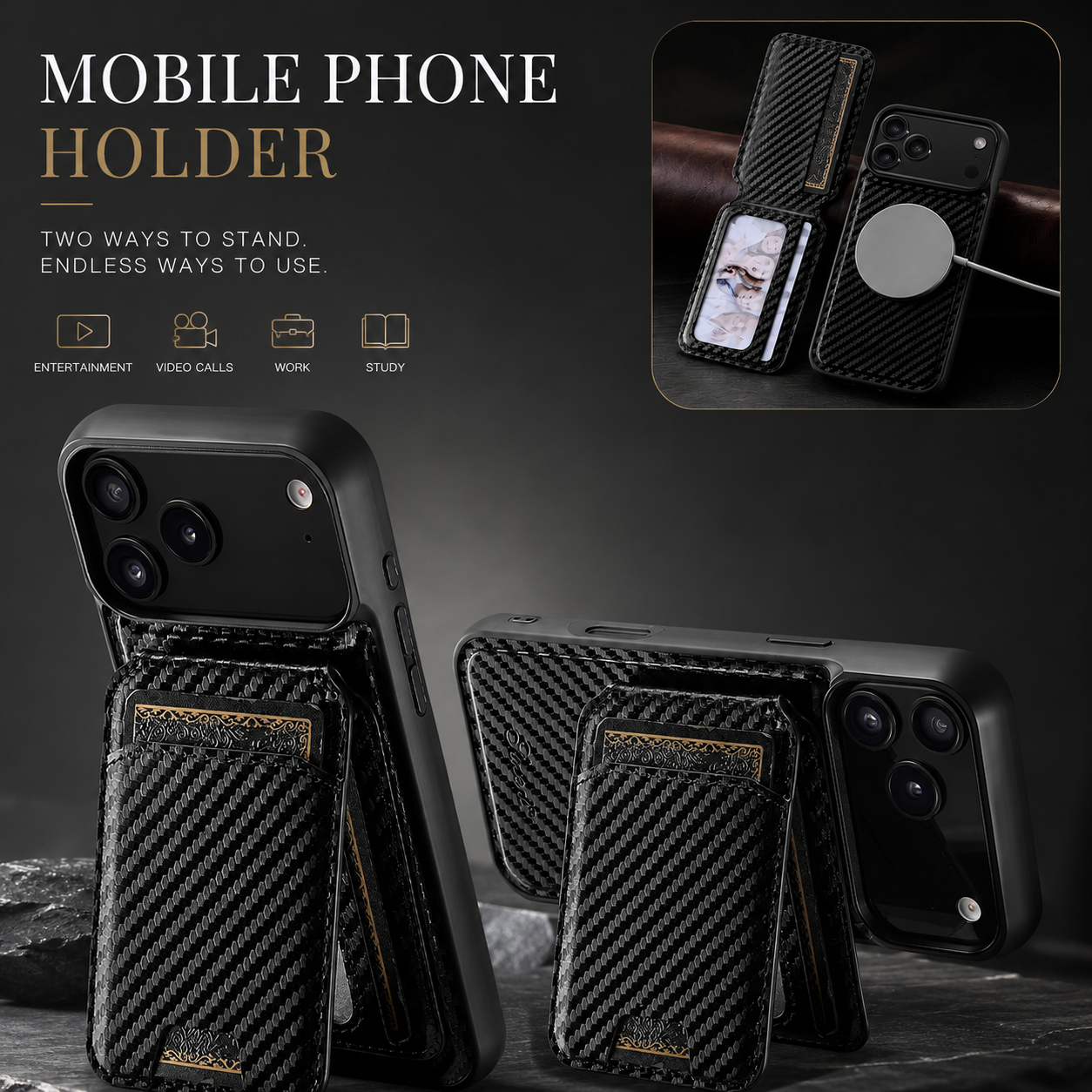 Premium iPhone Case Magnetic Wallet Protective Cover MagSafe Compatible Card Holder Faux Leather Shockproof Stand Function Slim Full Coverage Design