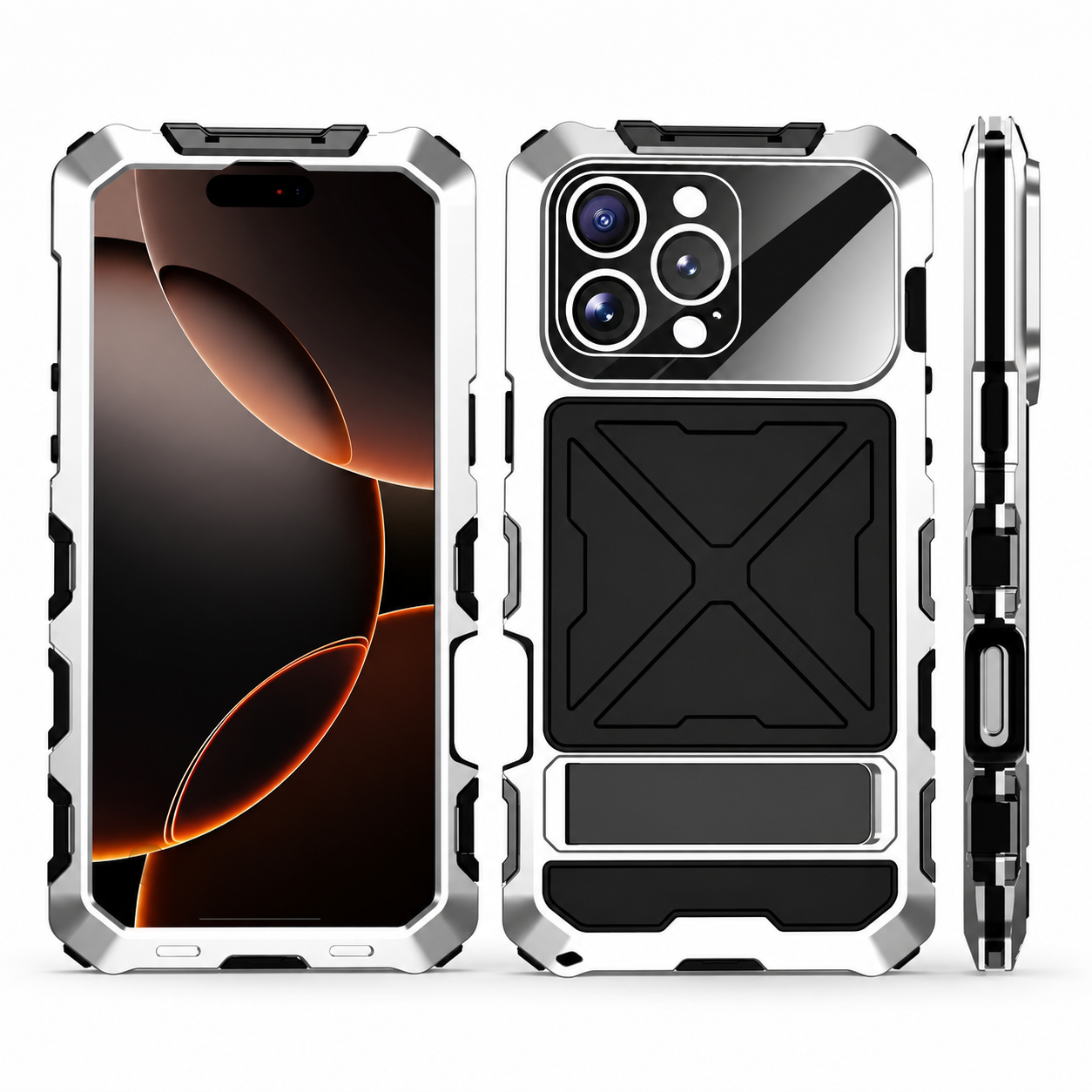 Premium iPhone Case Metal Bumper Shockproof Protective Cover Rugged Edge Protection Anti Fall Silicone Grip Slim Lightweight Open Back Design