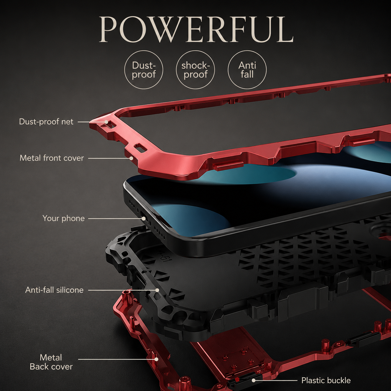 Premium iPhone Case Metal Bumper Shockproof Protective Cover Rugged Edge Protection Anti Fall Silicone Grip Slim Lightweight Open Back Design