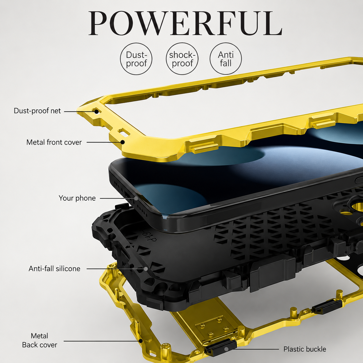 Premium iPhone Case Metal Bumper Shockproof Protective Cover Rugged Edge Protection Anti Fall Silicone Grip Slim Lightweight Open Back Design
