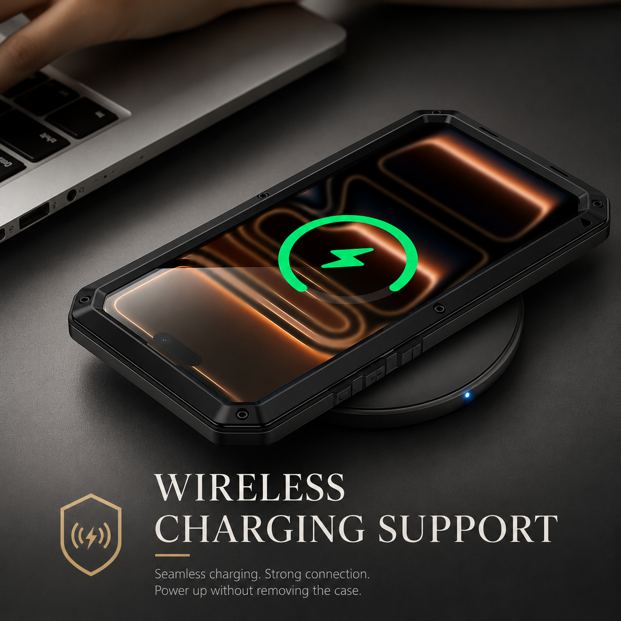 Premium iPhone Case Metal Shockproof Protective Cover Built In Glass Screen Protector Dual Layer PC TPU Rugged Heavy Duty Anti Slip Full Coverage
