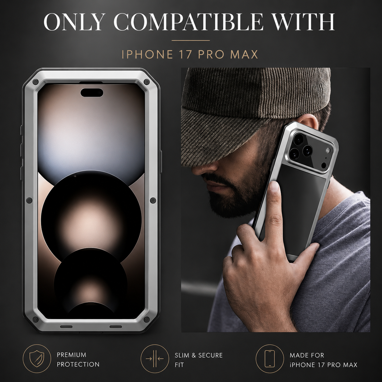 Premium iPhone Case Metal Shockproof Protective Cover Built In Glass Screen Protector Dual Layer PC TPU Rugged Heavy Duty Anti Slip Full Coverage
