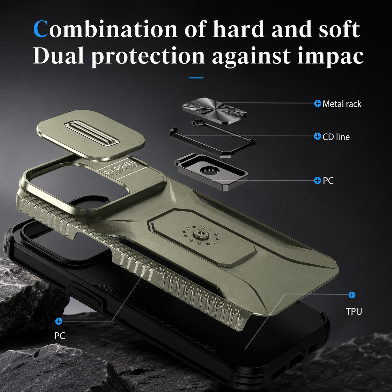 Premium iPhone Case Military Grade Shockproof Protective Cover Slide Camera Lens Protection Rotary Stand Anti Slip Rugged Dual Layer PC TPU Design