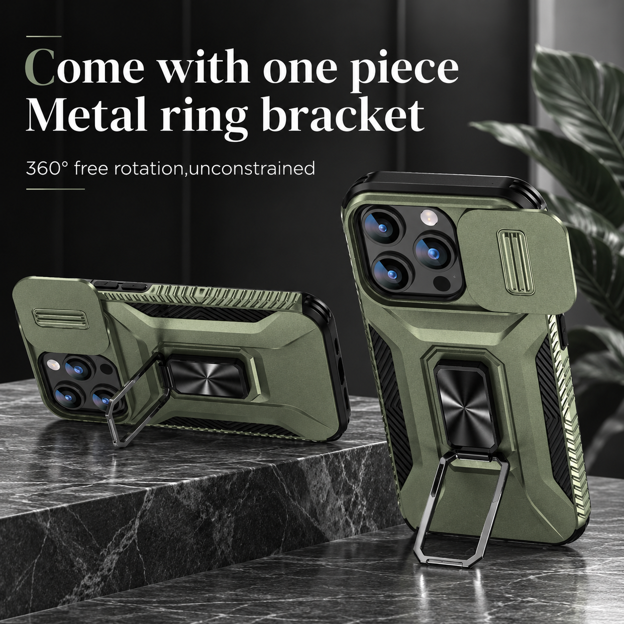 Premium iPhone Case Military Grade Shockproof Protective Cover Slide Camera Lens Protection Rotary Stand Anti Slip Rugged Dual Layer PC TPU Design