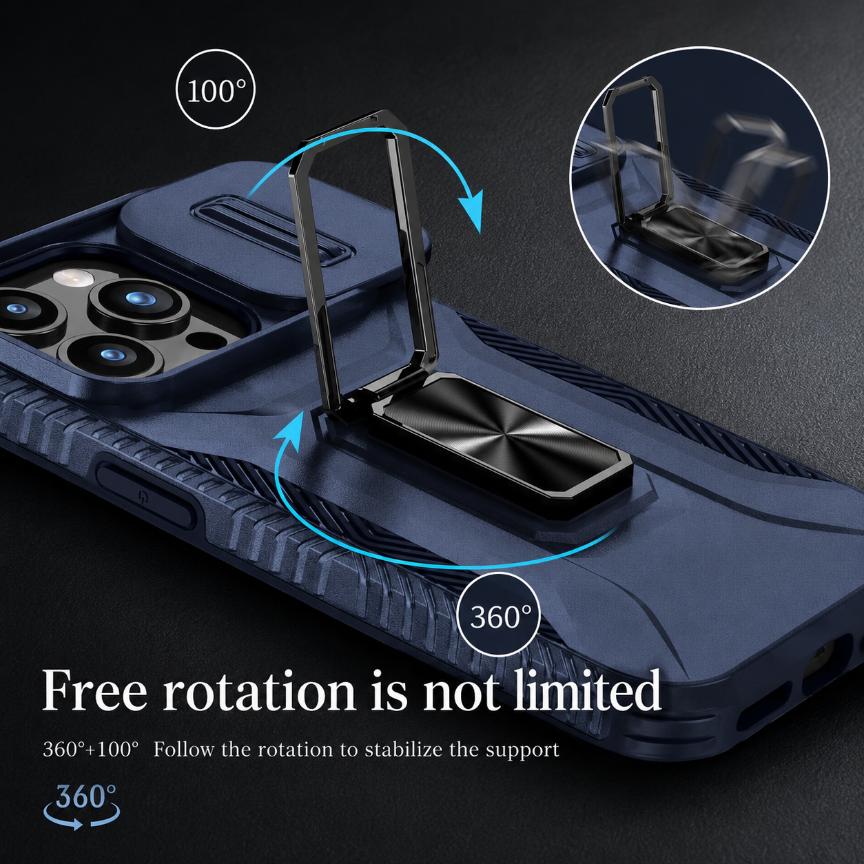 Premium iPhone Case Military Grade Shockproof Protective Cover Slide Camera Lens Protection Rotary Stand Anti Slip Rugged Dual Layer PC TPU Design